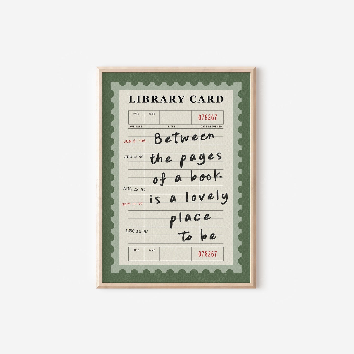 Between The Pages Library Card Green