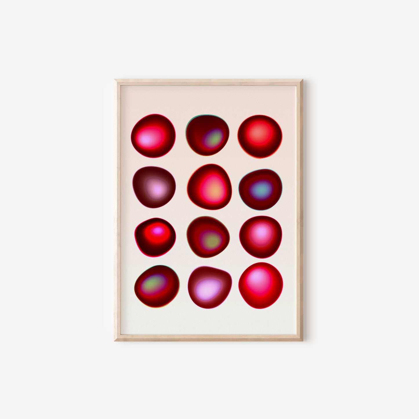 a picture of a picture of red balls on a white wall