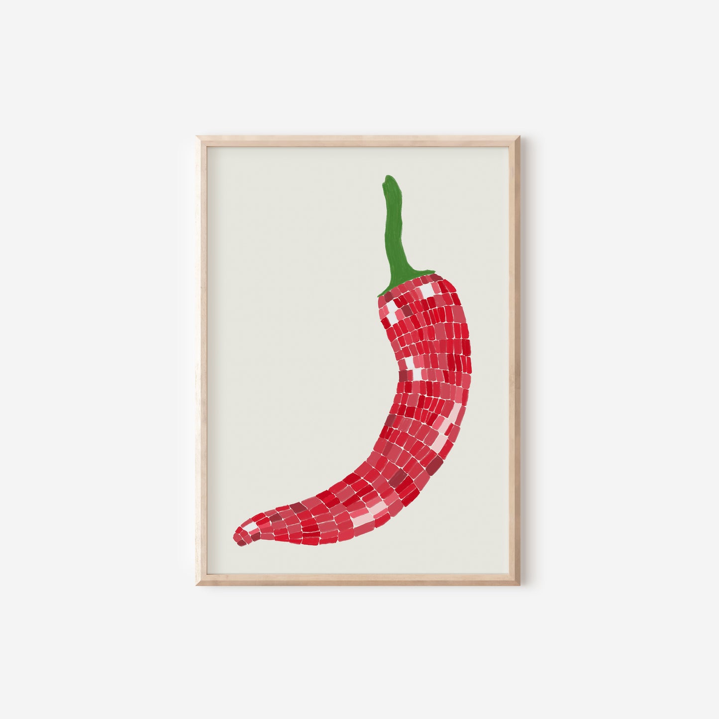a picture of a red chili on a white wall