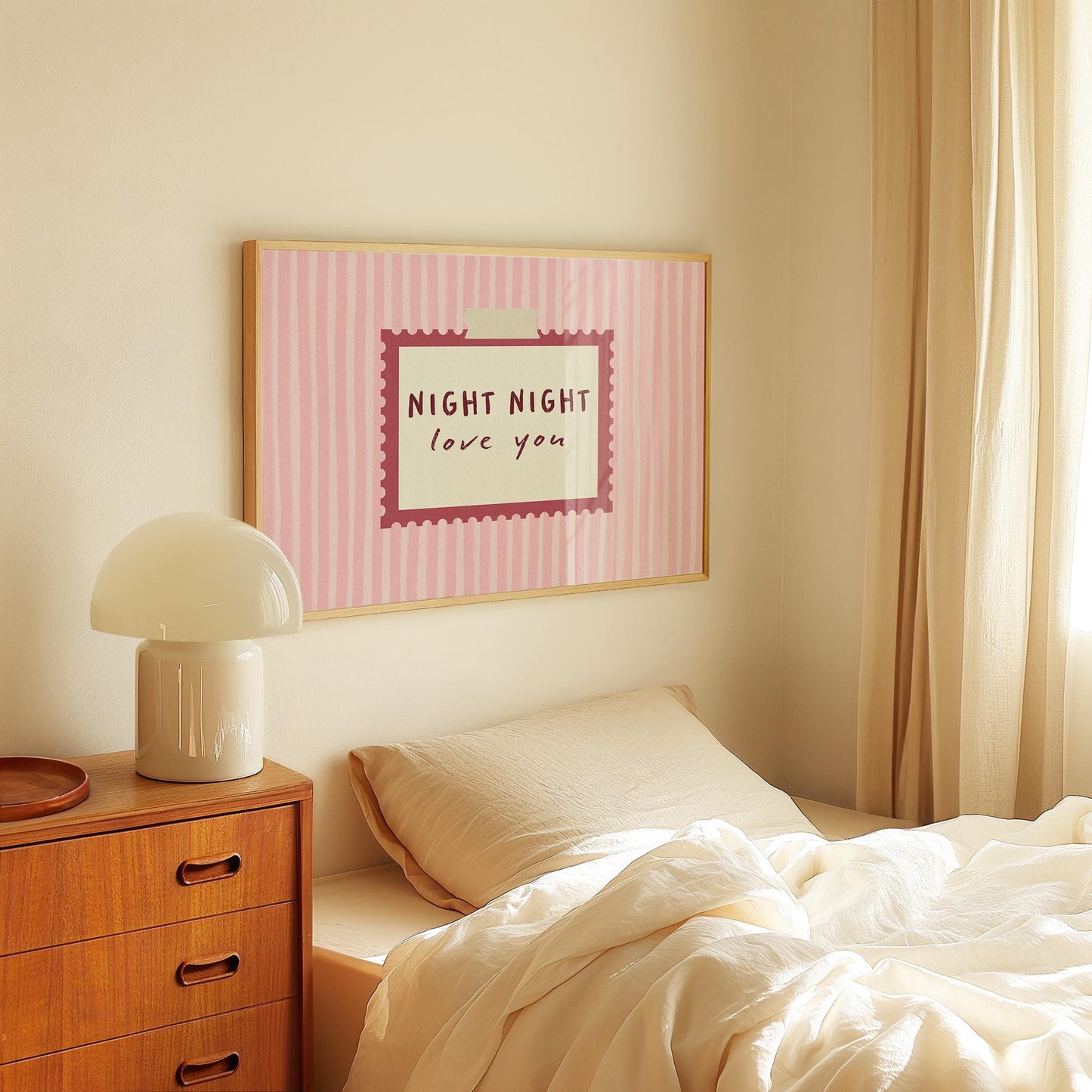 Night Night Love You Print Pink Stripe