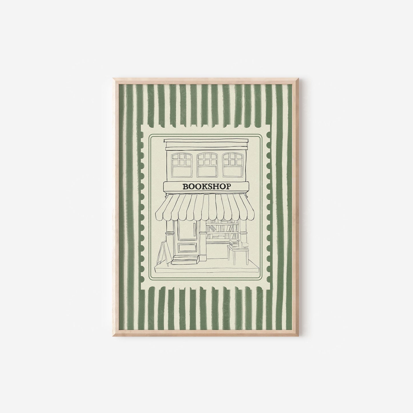 Bookshop Sketch Stripe Green