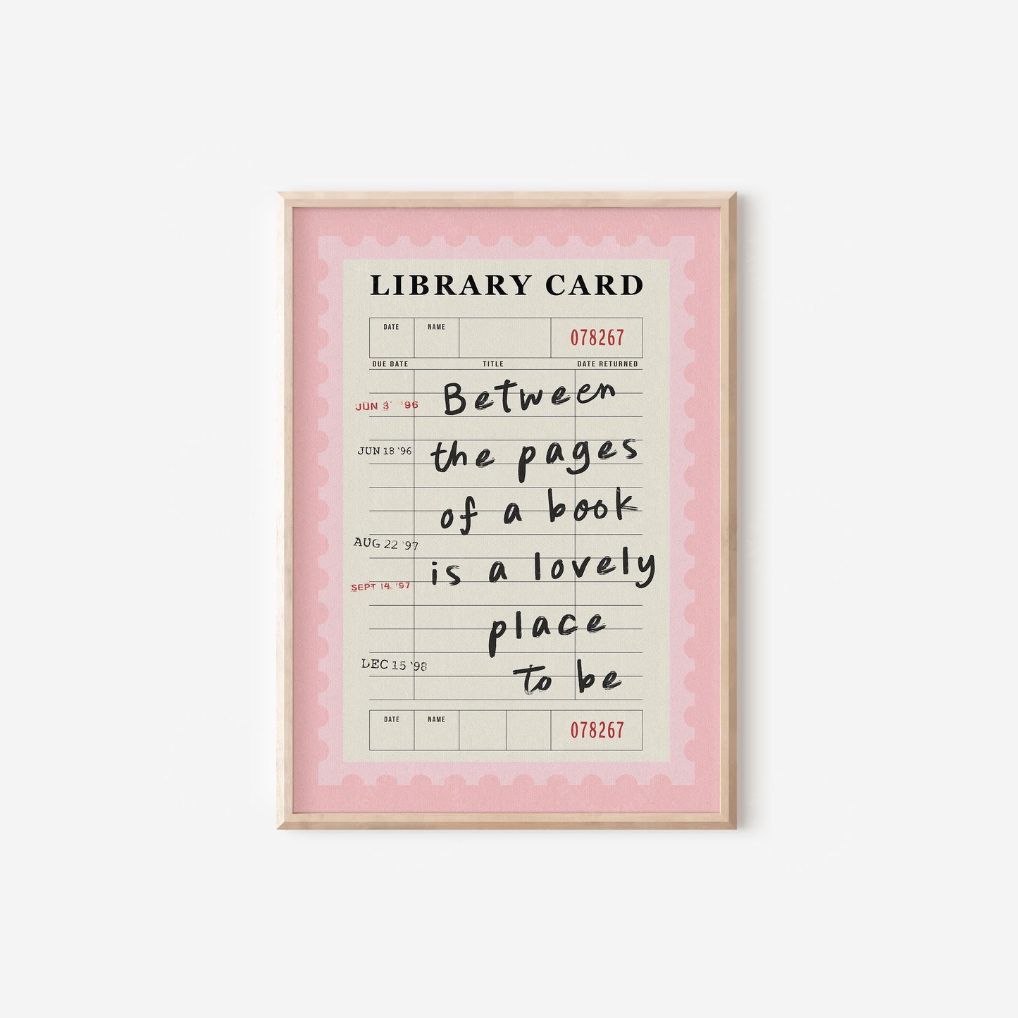 Between The Pages Library Card Pink