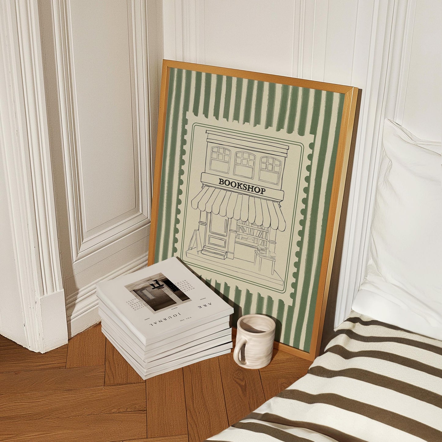 Bookshop Sketch Stripe Green