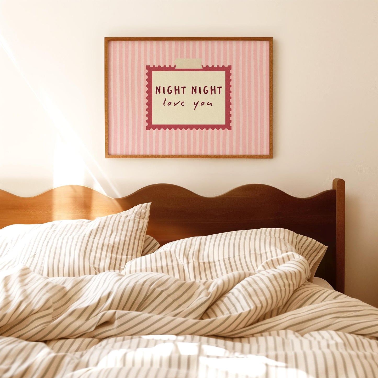 Night Night Love You Print Pink Stripe