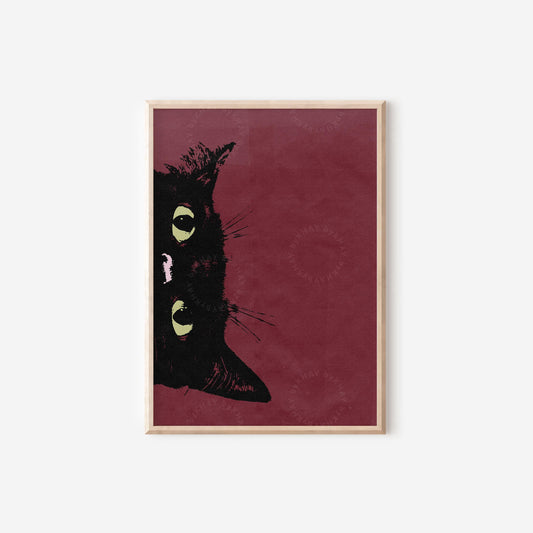 Peeking Black Cat Maroon