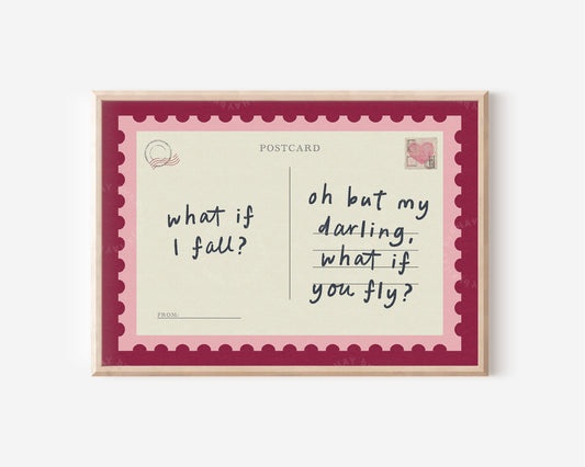 What If I Fall Postcard Pink Red