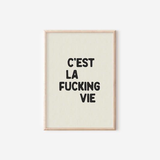 a black and white poster with the words cest la fucking vie