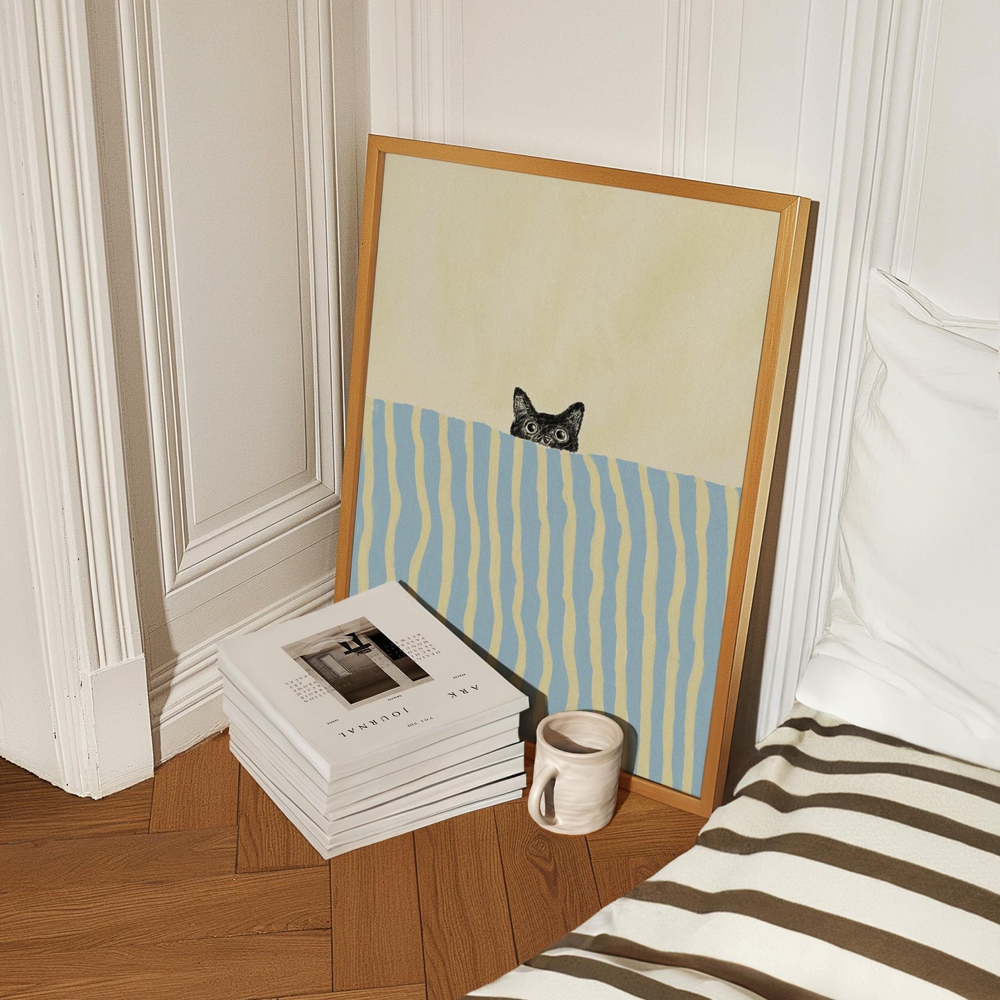 Black Cat In Bed Stripes