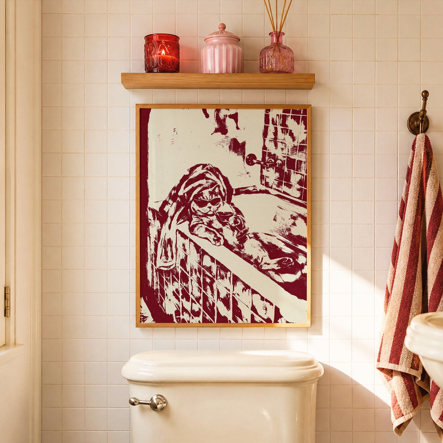 Cat in Bath Wine Party Red