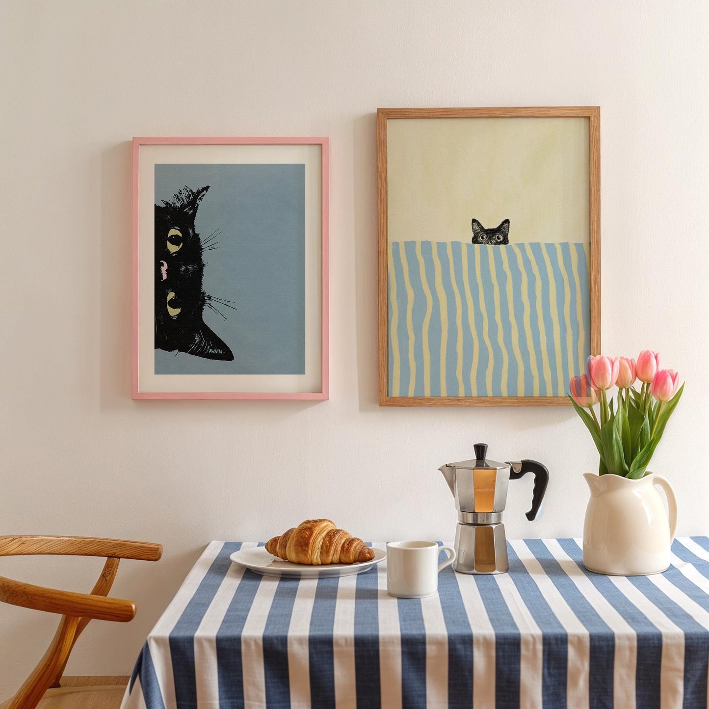 Peeking Black Cat Blue