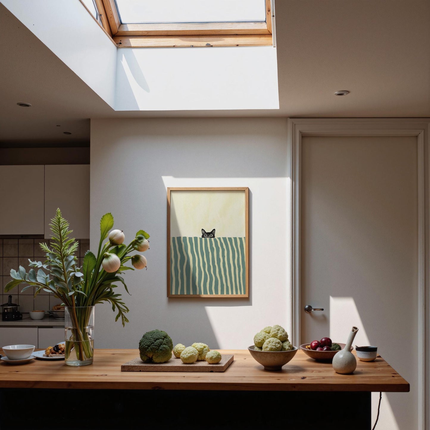 Black Cat In Bed Stripe Green