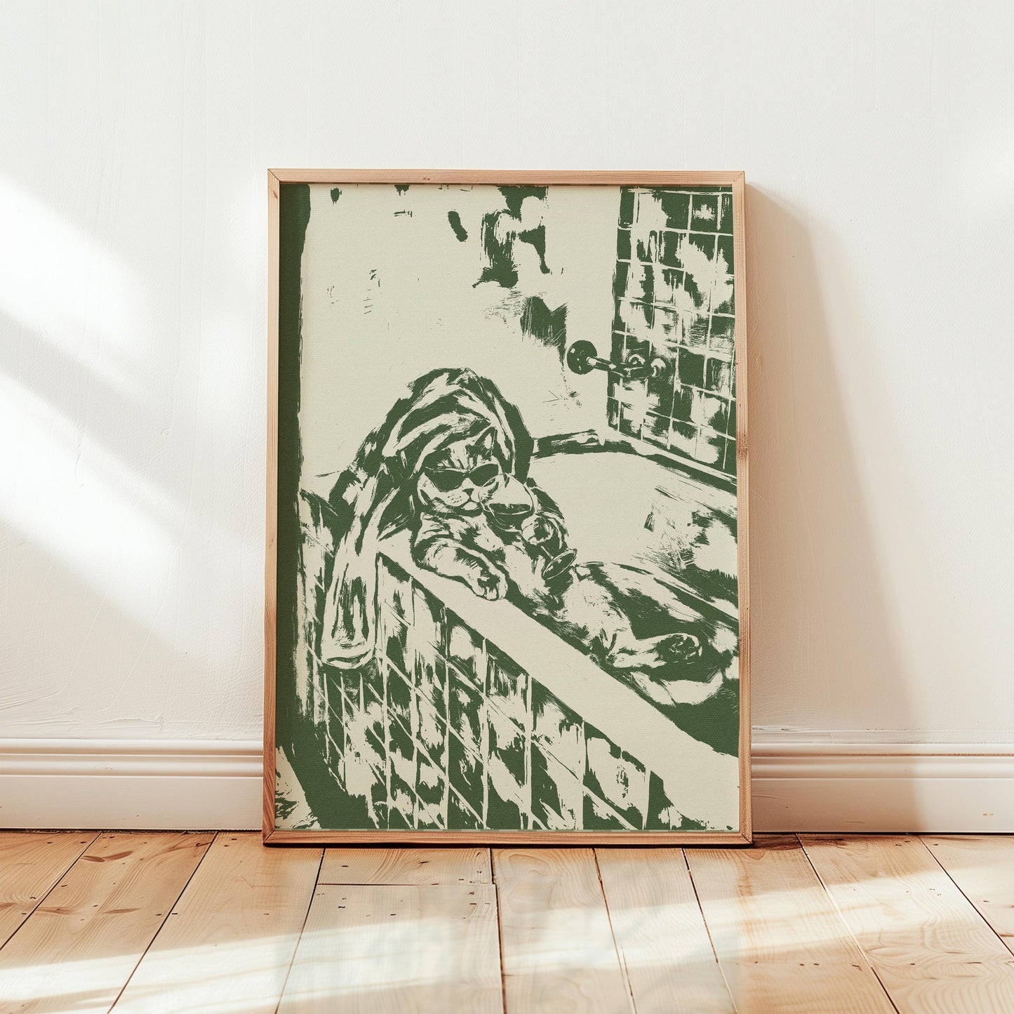 Cat in Bath Wine Party Green