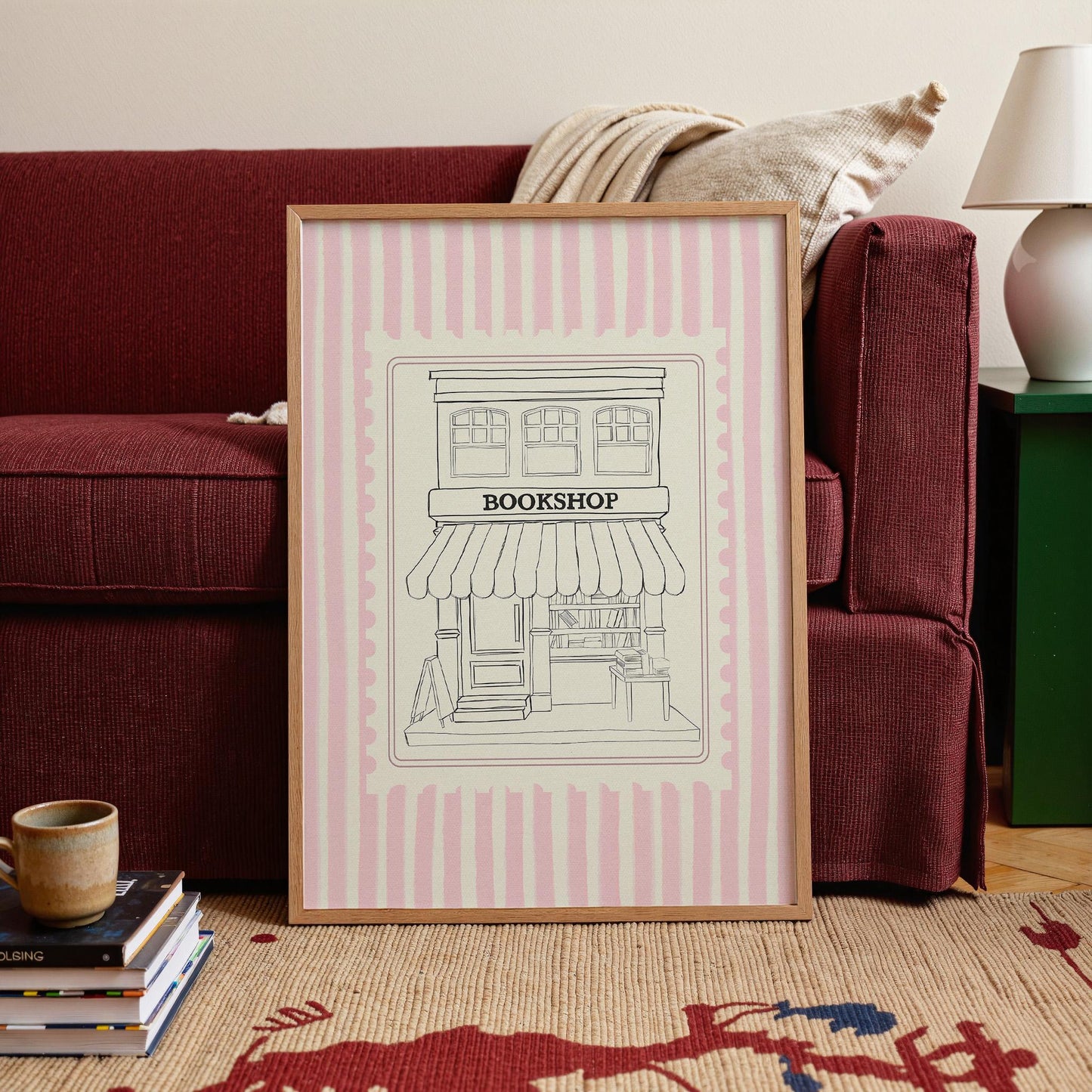 Pink Striped Bookshop Sketch