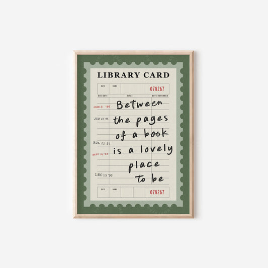 Between The Pages Library Card Green
