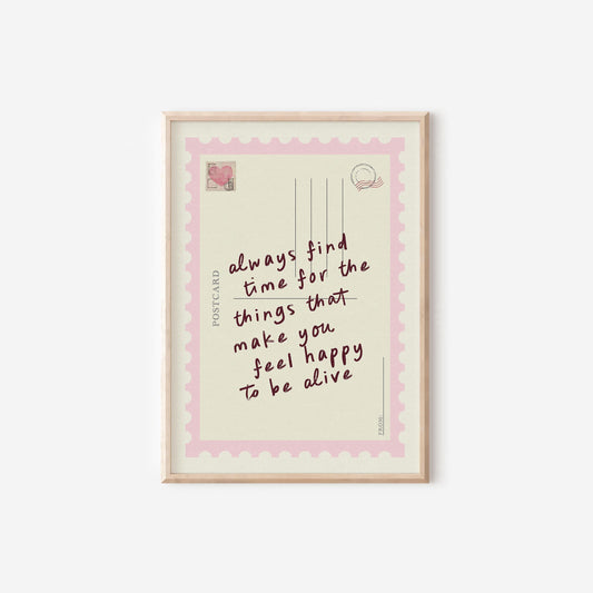 Always Find Time Postcard Pink