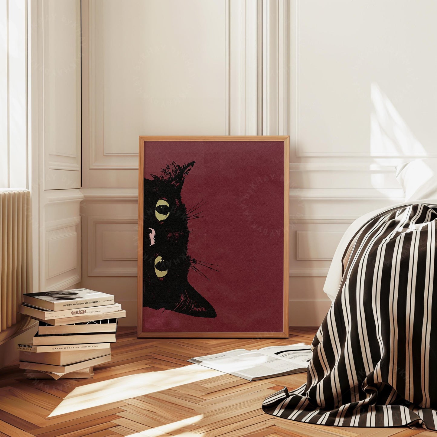 Peeking Black Cat Maroon