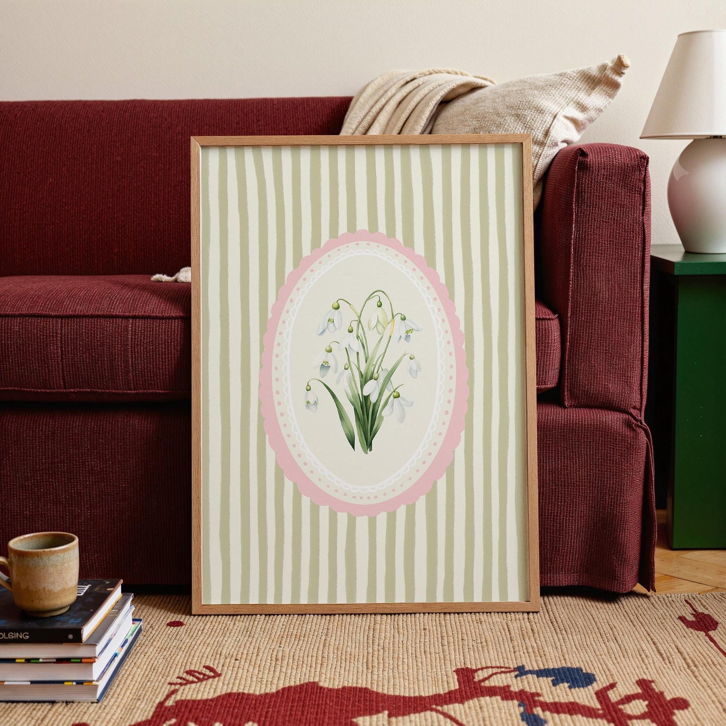 January Birth Flower Snowdrop Green Pink Stripe