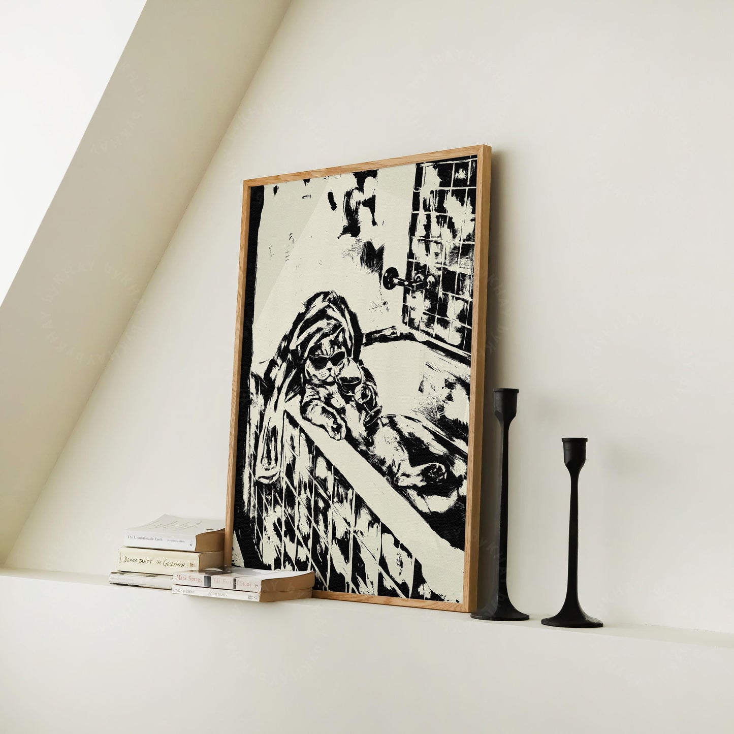 Cat in Bath Wine Party Black