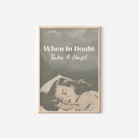 a poster with a woman sleeping on top of a bed
