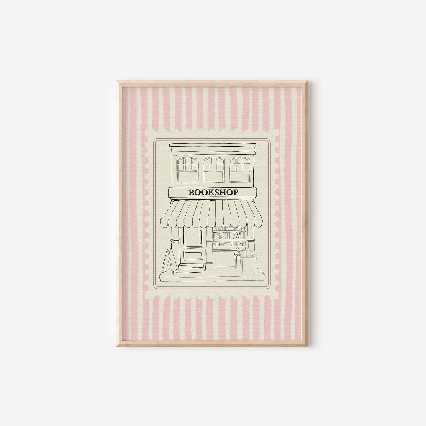Pink Striped Bookshop Sketch