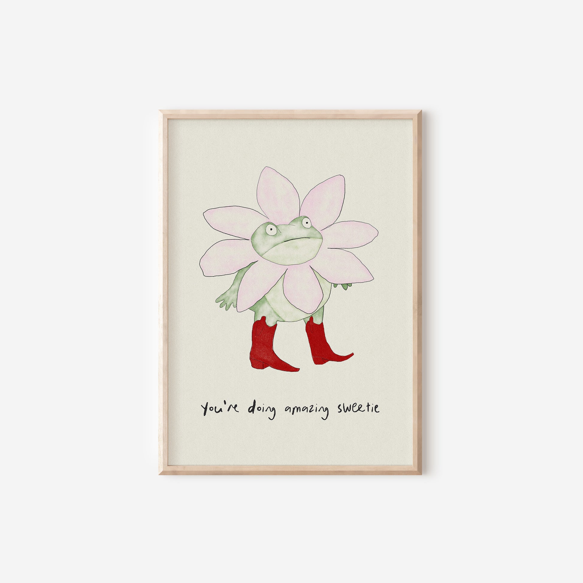 a picture of a flower with red boots