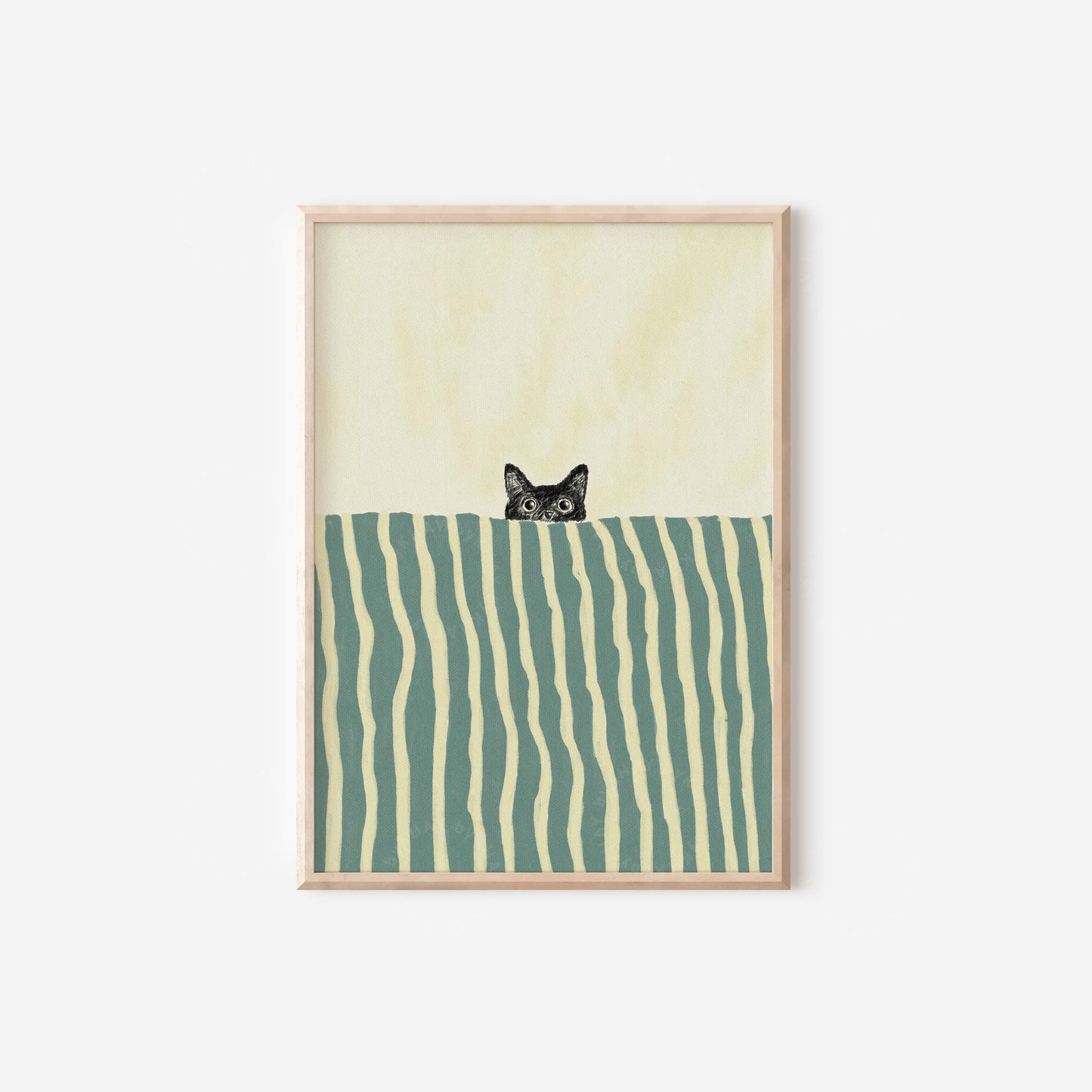 Black Cat In Bed Stripe Green