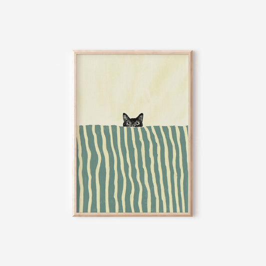 Black Cat In Bed Stripe Green