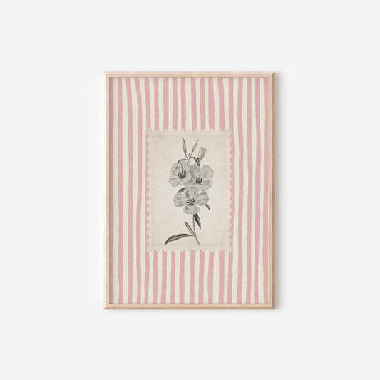 Floral Botanical Stripe Vintage Grey Pink