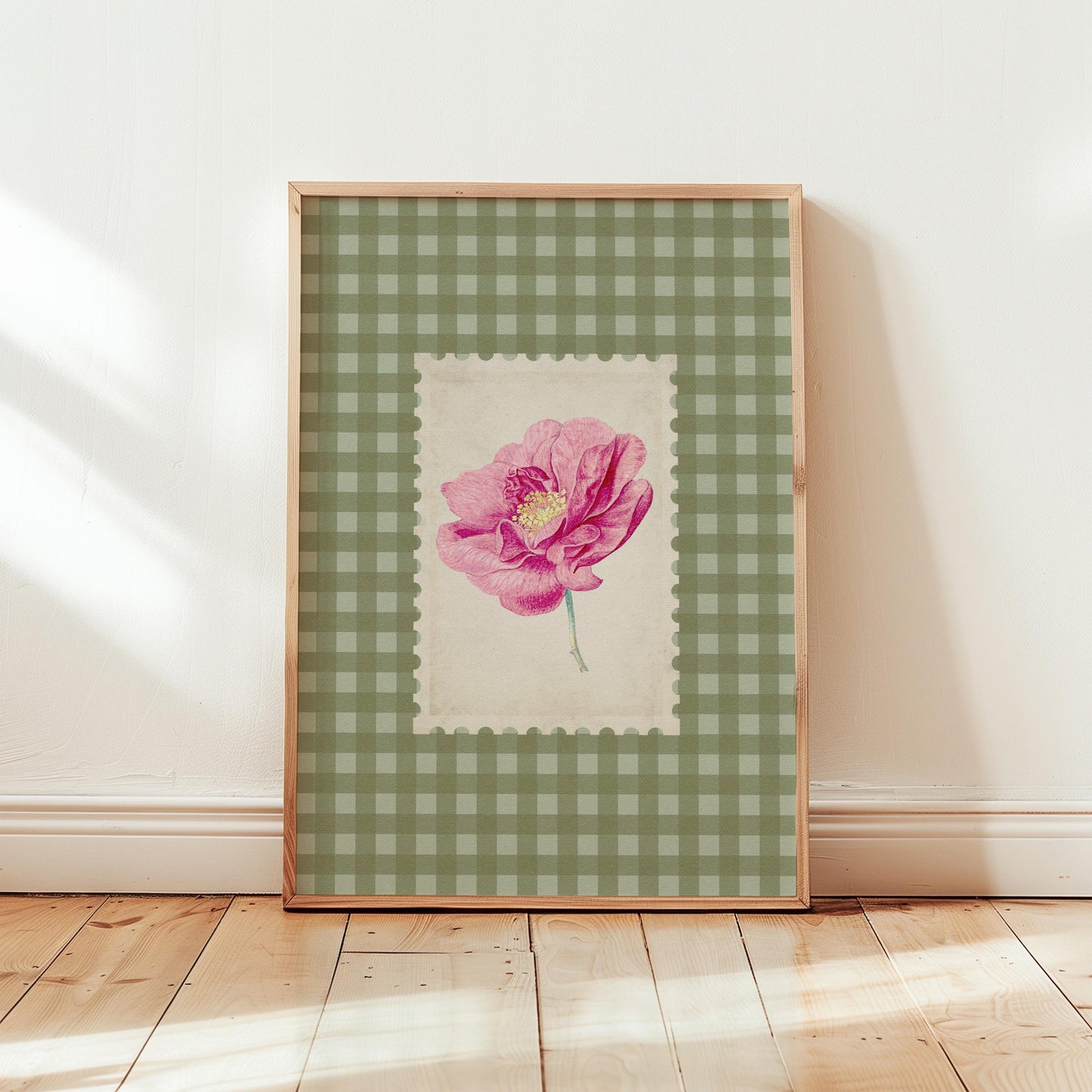 Floral Botanical Gingham Vintage Green Pink