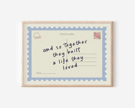 Together They Built A Life Postcard Blue