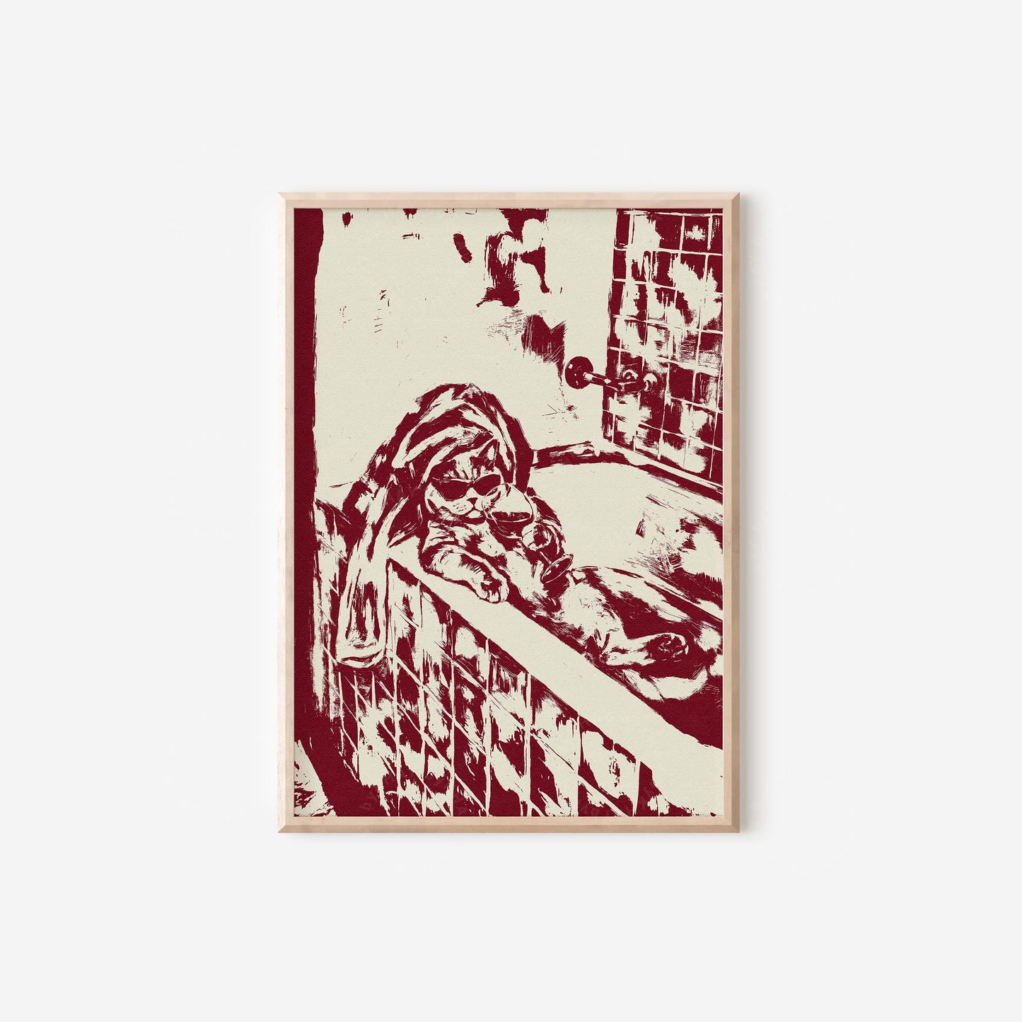 Cat in Bath Wine Party Red