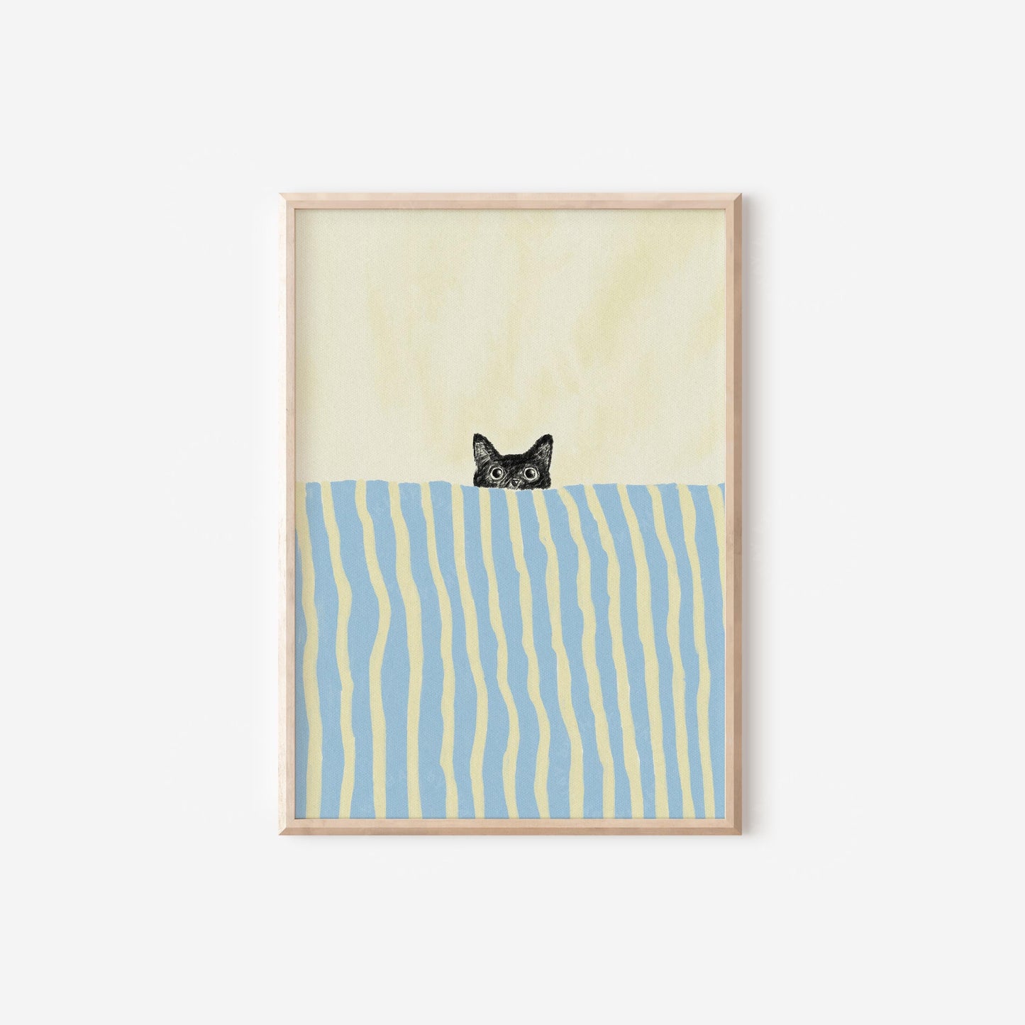 Black Cat In Bed Stripes