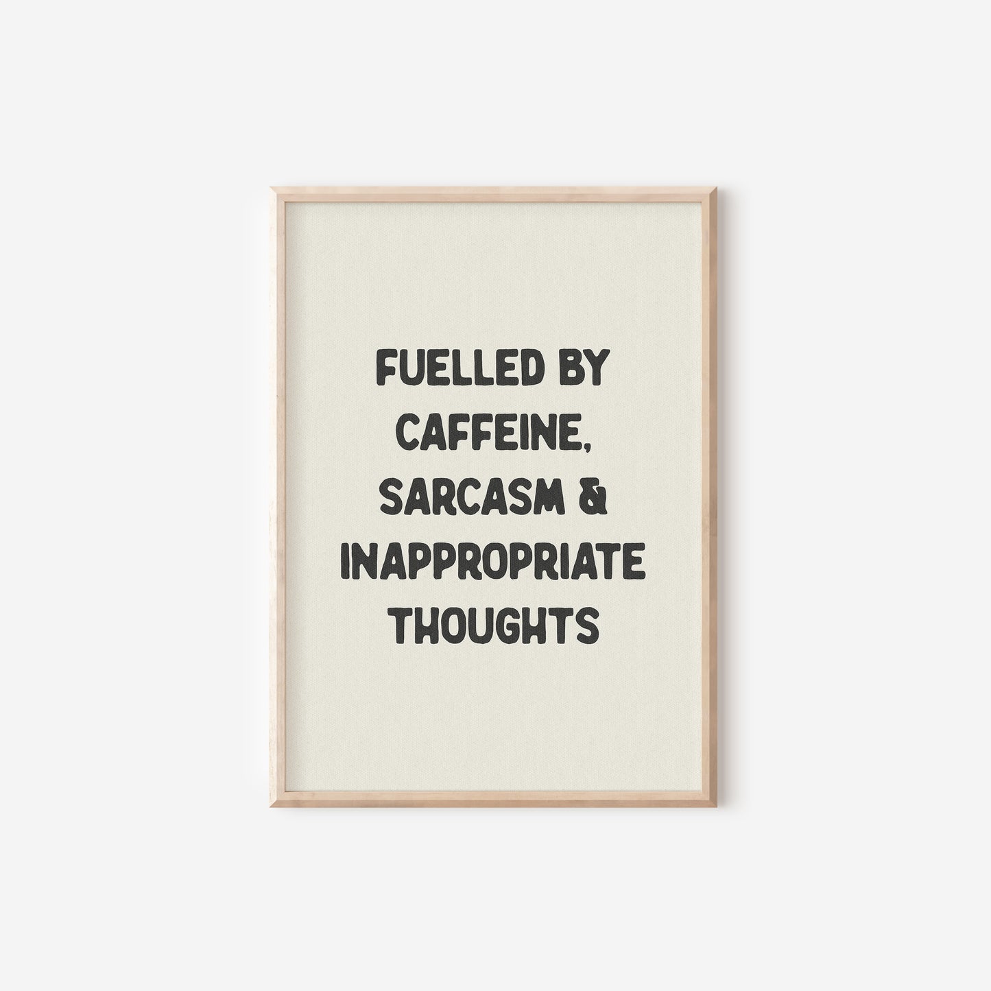 a black and white print with the words fueled by caffeine, sarcam