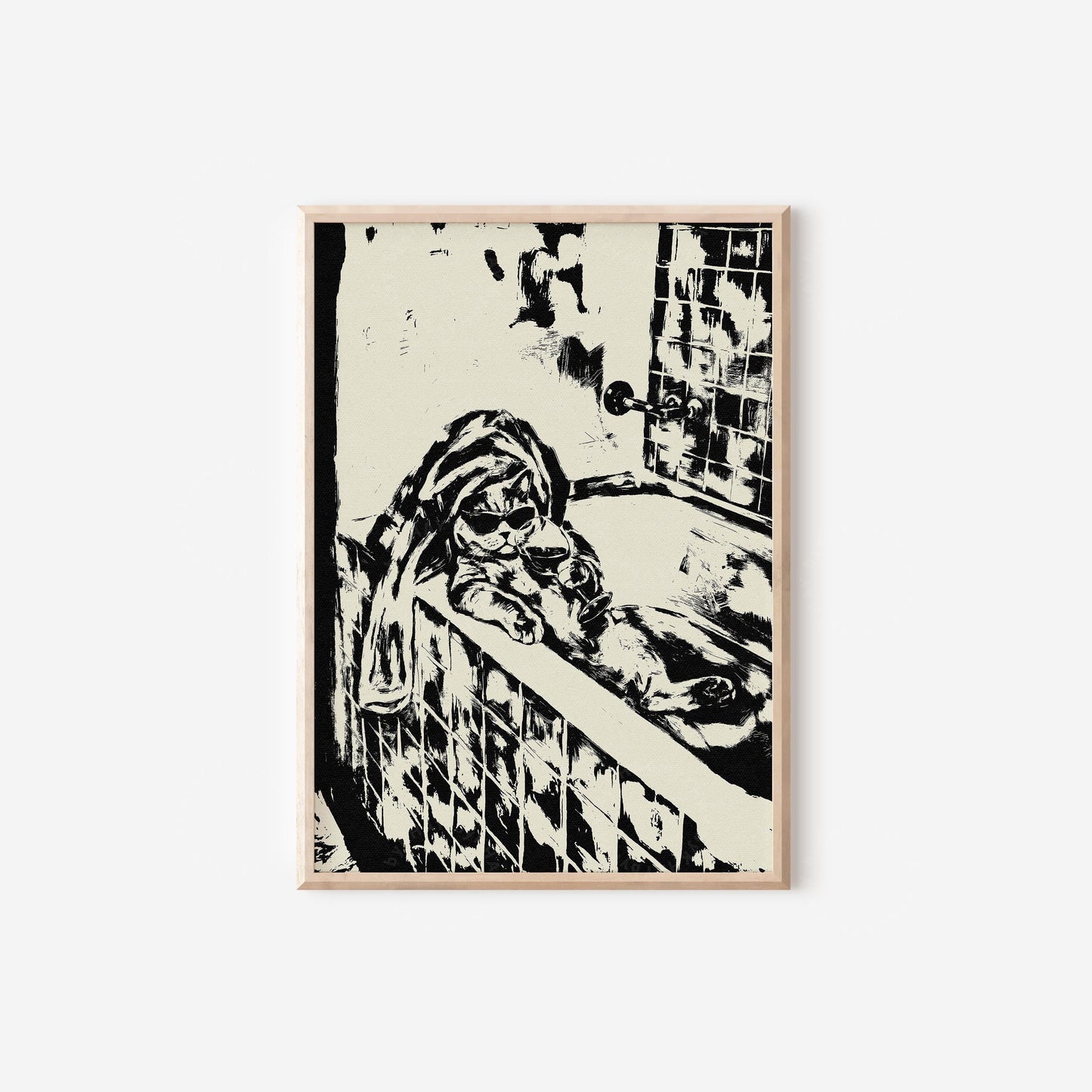 Cat in Bath Wine Party Black