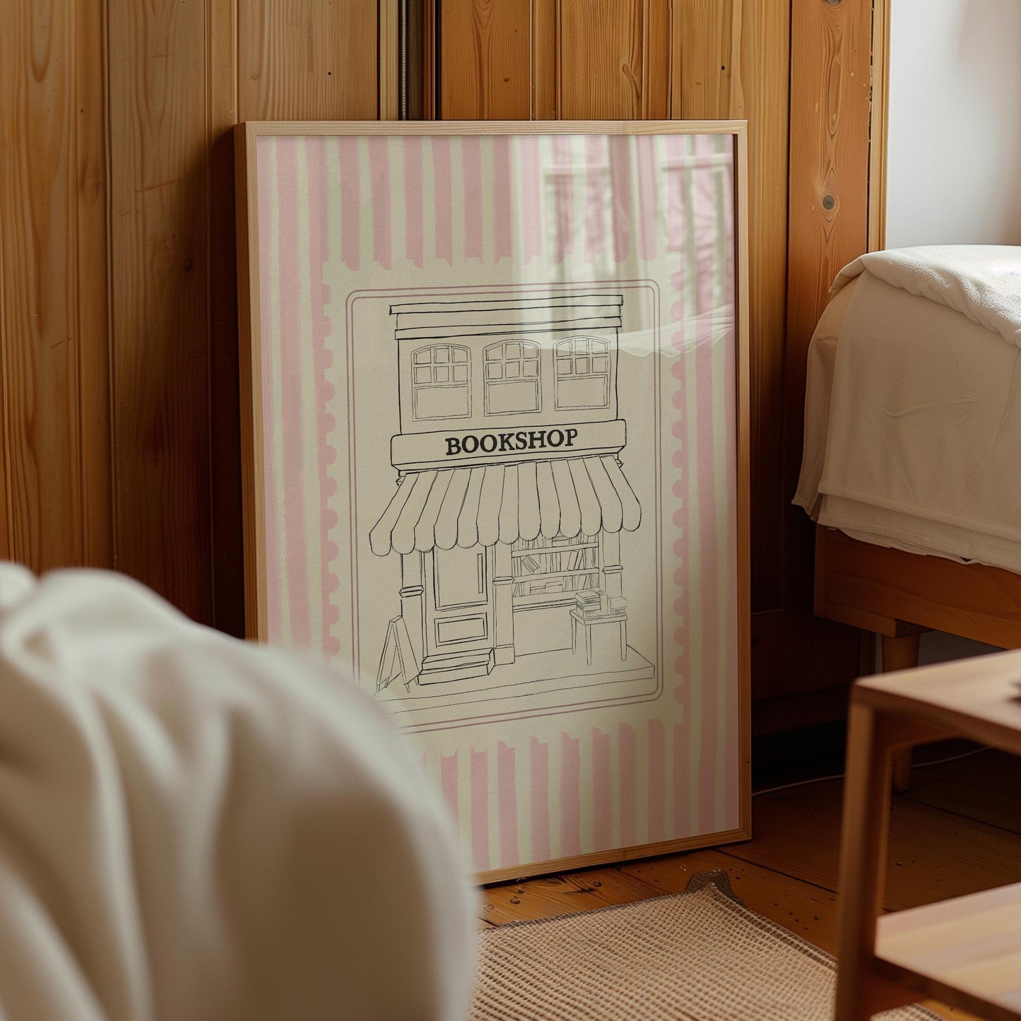 Pink Striped Bookshop Sketch