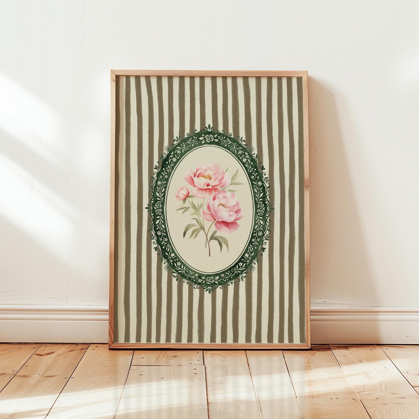 November Birth Flower Peony Green Stripe