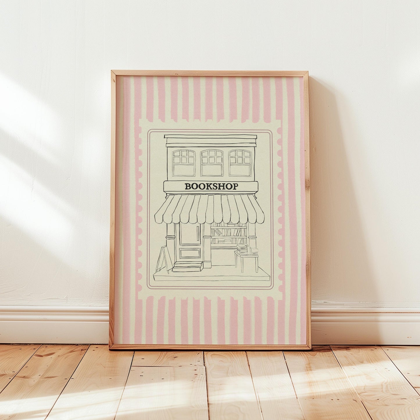 Pink Striped Bookshop Sketch