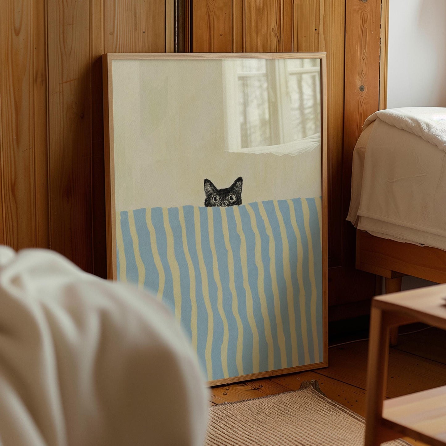 Black Cat In Bed Stripes