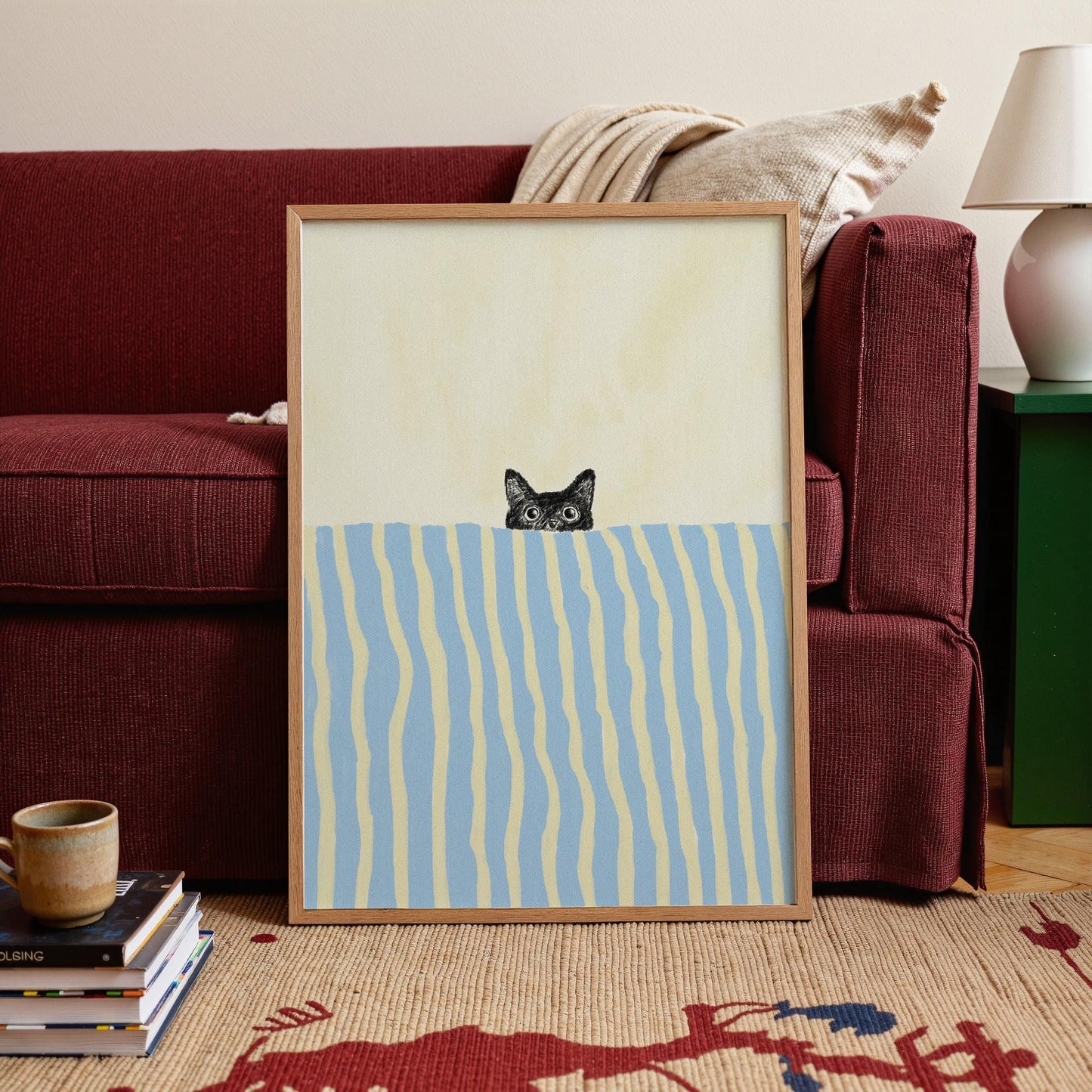 Black Cat In Bed Stripes