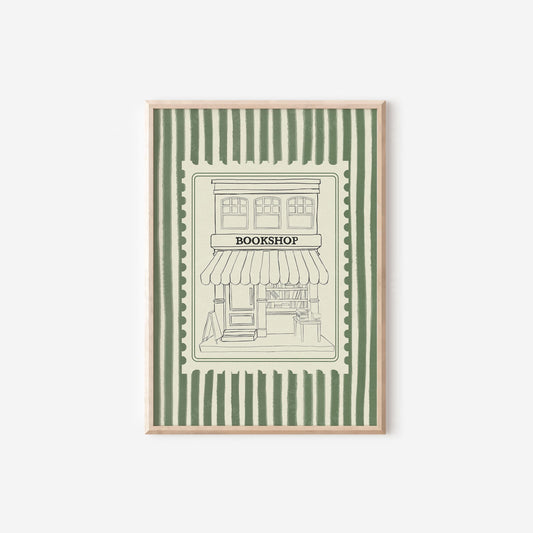 Bookshop Sketch Stripe Green