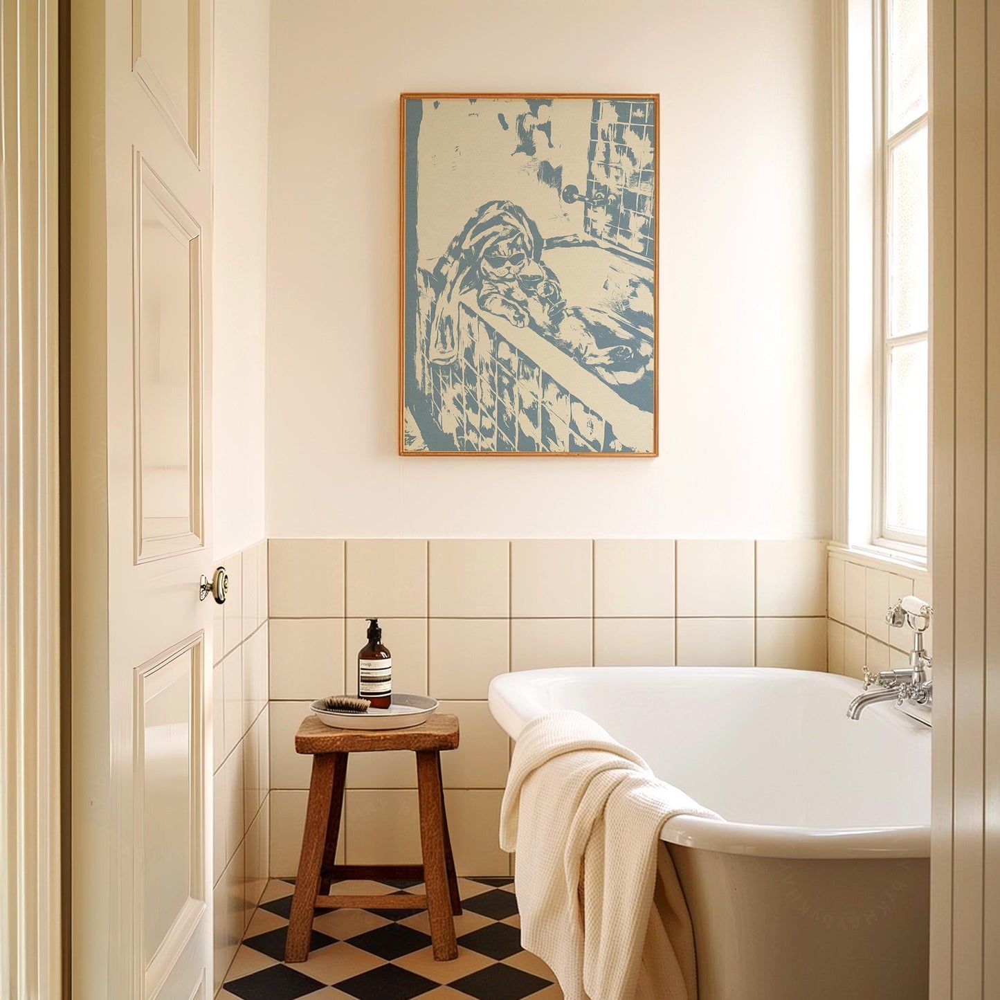 Cat in Bath Wine Party Blue