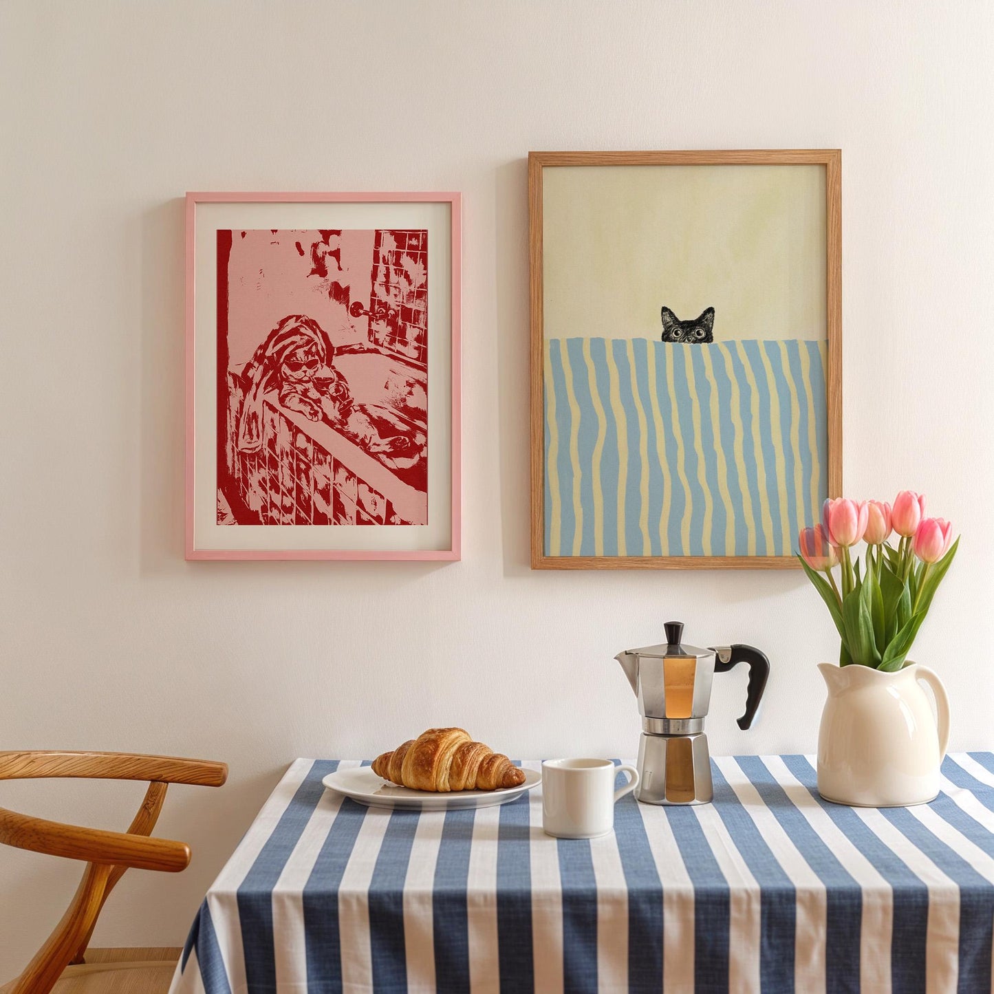 Cat in Bath Wine Party Pink Red