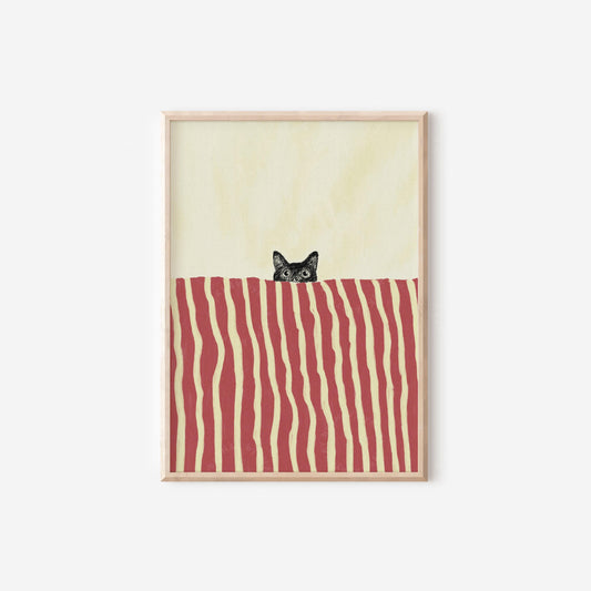 Black Cat In Bed Stripe Red