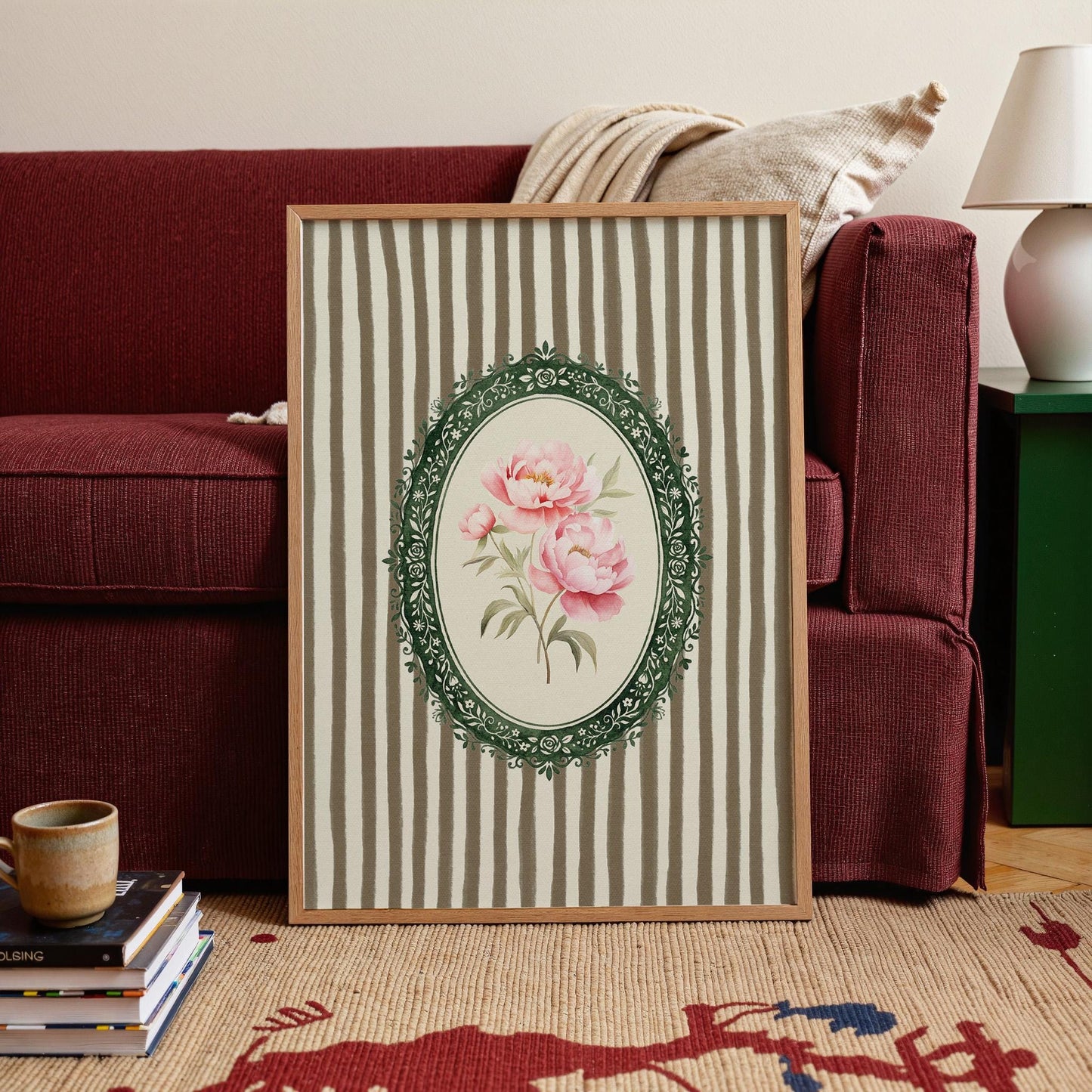 November Birth Flower Peony Green Stripe