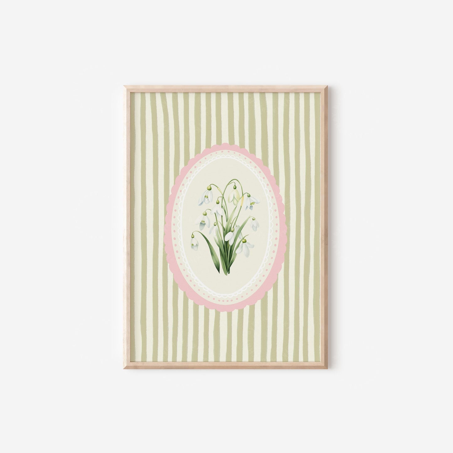 January Birth Flower Snowdrop Green Pink Stripe