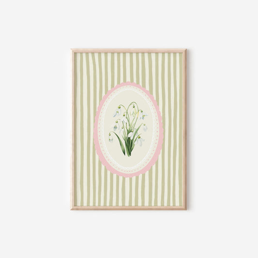 January Birth Flower Snowdrop Green Pink Stripe