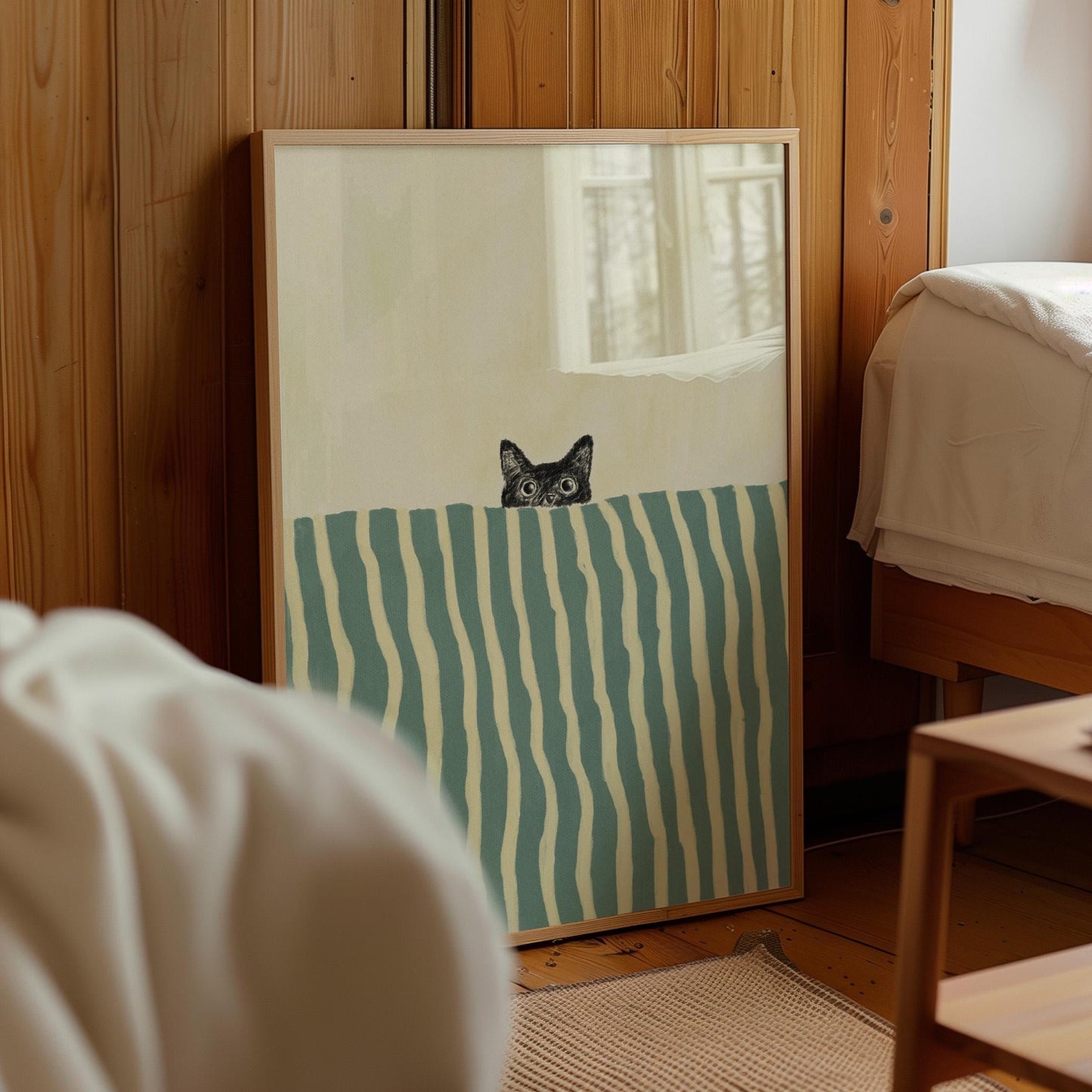 Black Cat In Bed Stripe Green