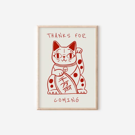 a picture of a cat with the words thanks for coming