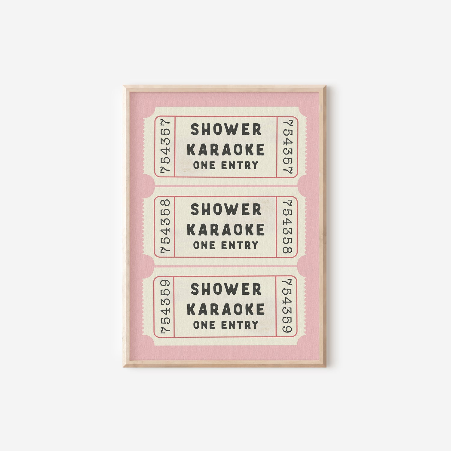 three pink tickets with the words shower, karaoke, karaoke, karaoke