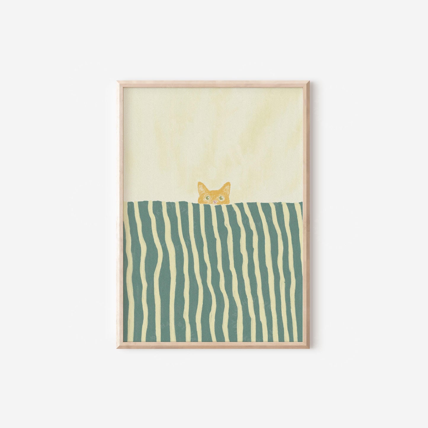 Orange Cat In Bed Stripe Green